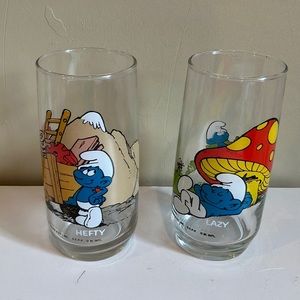 Vintage Hefty and Lazy Smurf glasses glassware